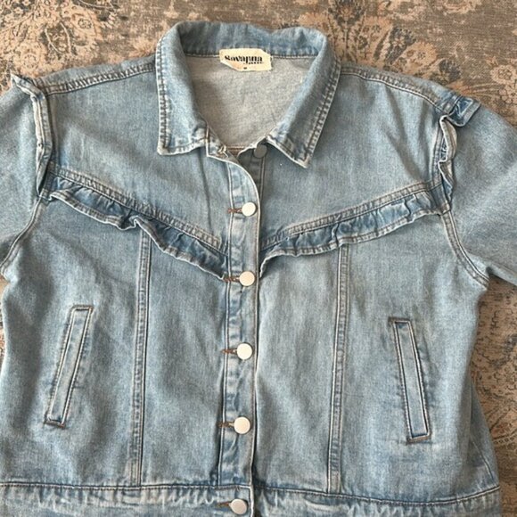 Andree by Unit Savanna Jane Ruffle Girly Relaxed Fit Light Wash Denim Jacket - Picture 8 of 11